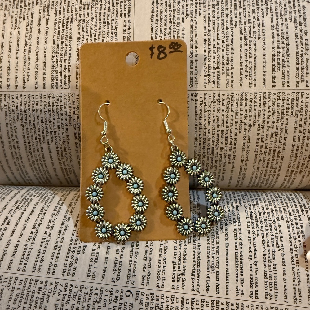 Floral Hoop Earrings in Black and Silver